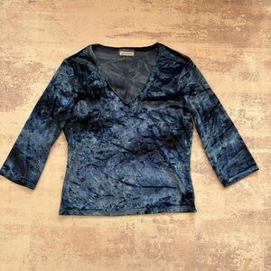 Aqua Blues Blue Crushed Velvet V Neck Long Sleeve Top